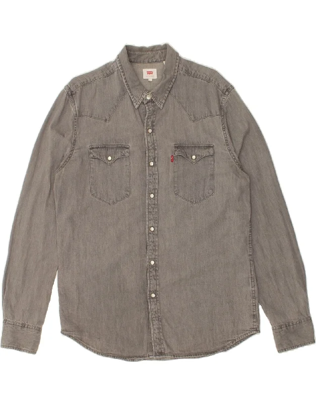 LEVI'S Mens Denim Shirt Large Grey Cotton-- Anti-Shrink Durable Soft