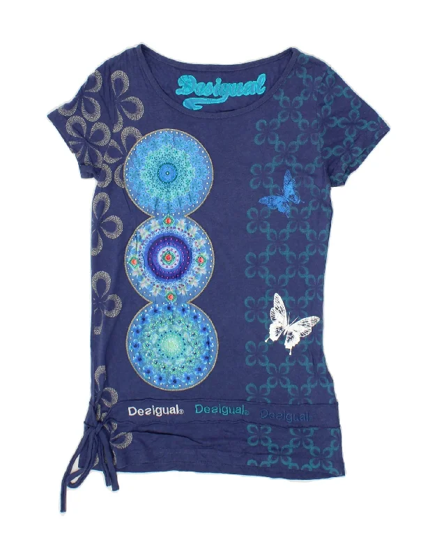 DESIGUAL Womens Graphic T-Shirt Top UK 6 XS Blue Floral Viscose-- Thin T-Shirt Open Front Quick Dry DESIGUAL Womens Graphic T-Shirt Top UK 6 XS Blue Floral Viscose-- Thin T-Shirt Open Front Quick Dry