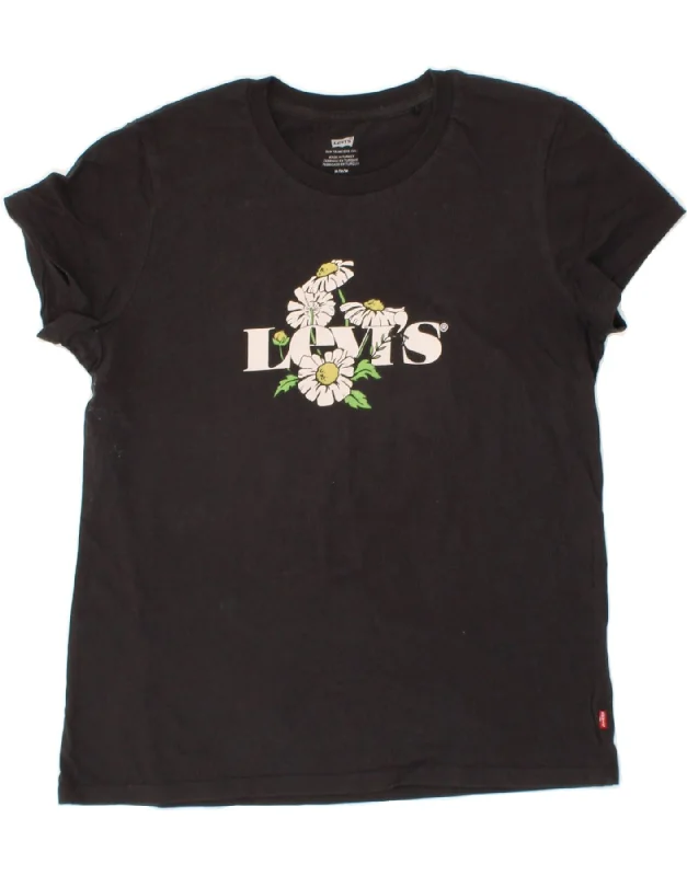 LEVI'S Womens Graphic T-Shirt Top UK 12 Medium Black Cotton-- Wool Fabric Cashmere Fabric Tweed Fabric LEVI'S Womens Graphic T-Shirt Top UK 12 Medium Black Cotton-- Wool Fabric Cashmere Fabric Tweed Fabric