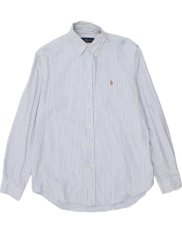 RALPH LAUREN Mens Shirt Large Blue Striped Cotton-- Terry Blend Velvet Blend Canvas Blend RALPH LAUREN Mens Shirt Large Blue Striped Cotton-- Terry Blend Velvet Blend Canvas Blend