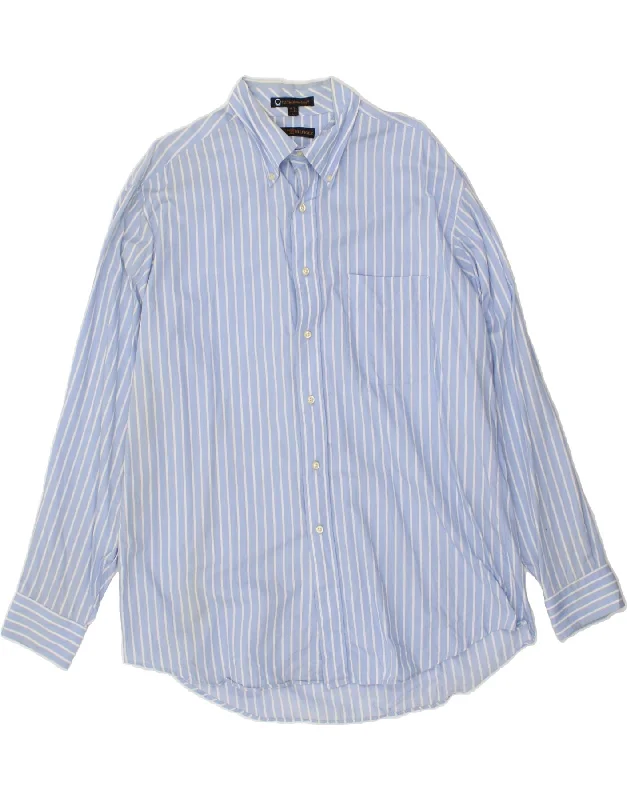 TOMMY HILFIGER Mens Shirt Size 16 1/2 Large Blue Striped Cotton-- Beaded Sequined Faux Fur TOMMY HILFIGER Mens Shirt Size 16 1/2 Large Blue Striped Cotton-- Beaded Sequined Faux Fur