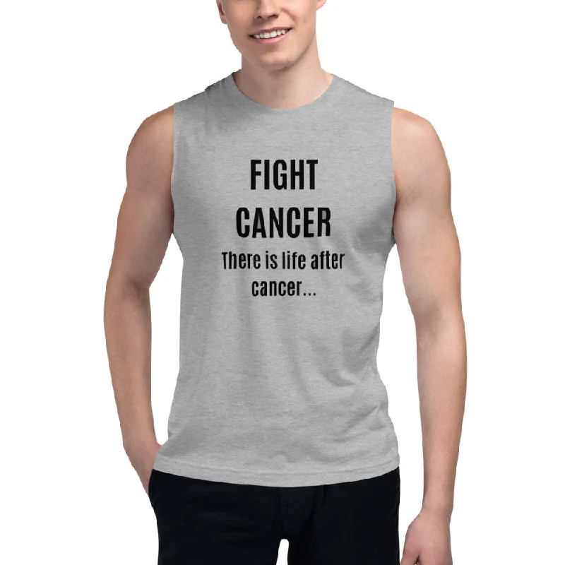 Fight Cancer Unisex Muscle Shirt, Soft Sleeveless White/Grey Premium Shirt (US Size: S-2XL)-- Seamless Knitted Crochet Fight Cancer Unisex Muscle Shirt, Soft Sleeveless White/Grey Premium Shirt (US Size: S-2XL)-- Seamless Knitted Crochet