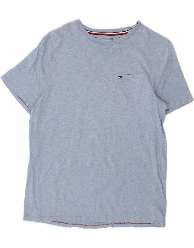 TOMMY HILFIGER Mens T-Shirt Top Medium Blue Cotton-- Seamless Knitted Crochet