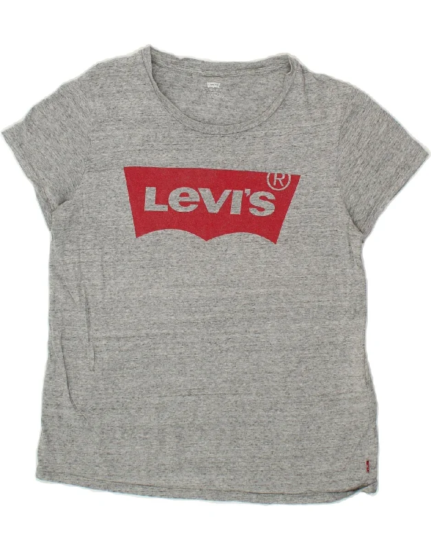 LEVI'S Womens Graphic T-Shirt Top UK 14 Medium Grey Flecked-- Satin Blend Silk Blend Wool Blend LEVI'S Womens Graphic T-Shirt Top UK 14 Medium Grey Flecked-- Satin Blend Silk Blend Wool Blend