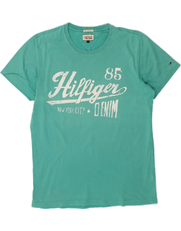 TOMMY HILFIGER Mens Graphic T-Shirt Top Large Green Cotton-- Fitted T-Shirt Seamless Stretchy TOMMY HILFIGER Mens Graphic T-Shirt Top Large Green Cotton-- Fitted T-Shirt Seamless Stretchy