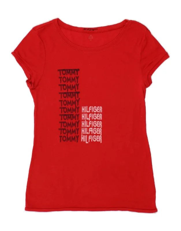 TOMMY HILFIGER Womens Graphic T-Shirt Top UK 14 Large Red Cotton-- Fleece Nylon Spandex TOMMY HILFIGER Womens Graphic T-Shirt Top UK 14 Large Red Cotton-- Fleece Nylon Spandex