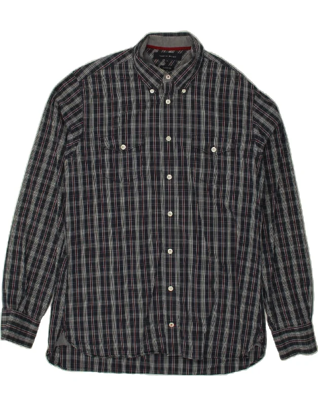 TOMMY HILFIGER Mens Custom Fit Shirt Medium Navy Blue Check Cotton-- Mesh Blend Leather Blend Suede Blend TOMMY HILFIGER Mens Custom Fit Shirt Medium Navy Blue Check Cotton-- Mesh Blend Leather Blend Suede Blend