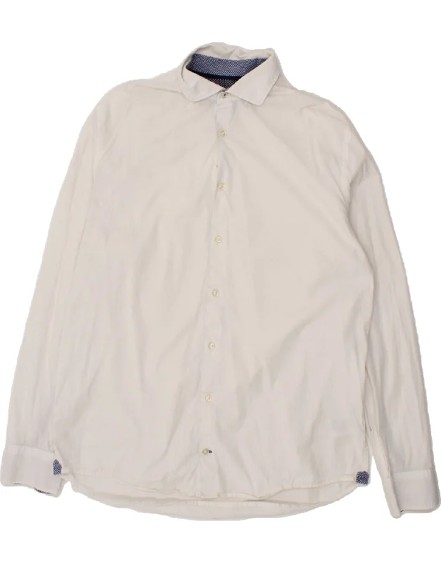 TOMMY HILFIGER Mens Shirt Large White Cotton-- Anti-Pilling Machine Wash Handmade
