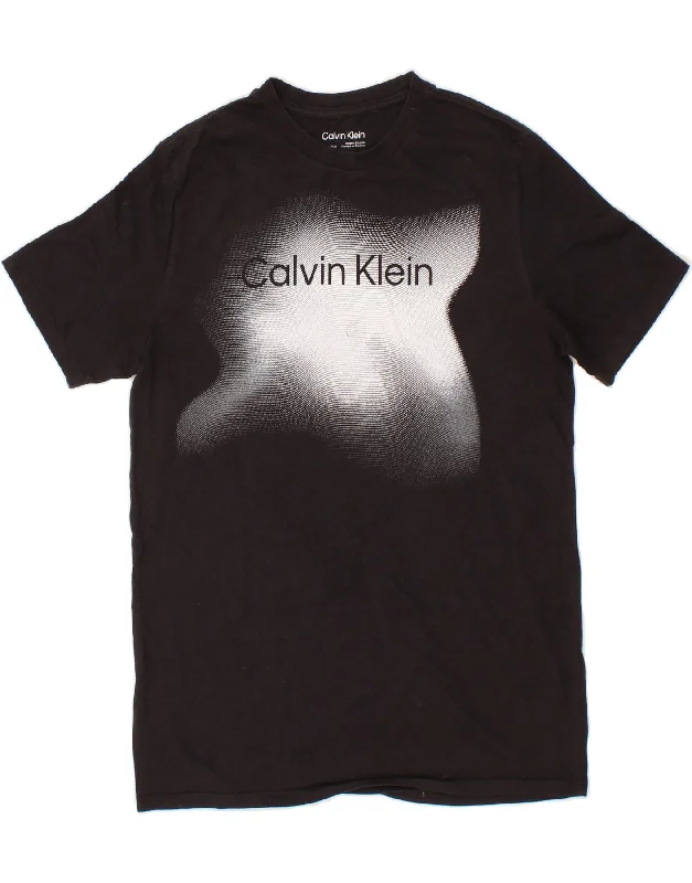CALVIN KLEIN Mens Graphic T-Shirt Top XS Black Cotton-- Hooded Caped Shawl Collar