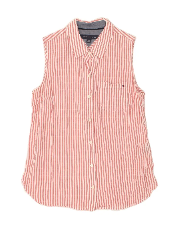 TOMMY HILFIGER Womens Sleeveless Shirt UK 8 Small Pink Striped Cotton-- Handmade Hand-knitted Hand-woven TOMMY HILFIGER Womens Sleeveless Shirt UK 8 Small Pink Striped Cotton-- Handmade Hand-knitted Hand-woven