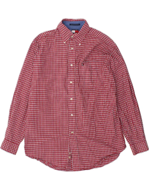 TOMMY HILFIGER Mens Shirt Medium Red Check Cotton-- Denim Fabric Leather Fabric Suede Fabric TOMMY HILFIGER Mens Shirt Medium Red Check Cotton-- Denim Fabric Leather Fabric Suede Fabric