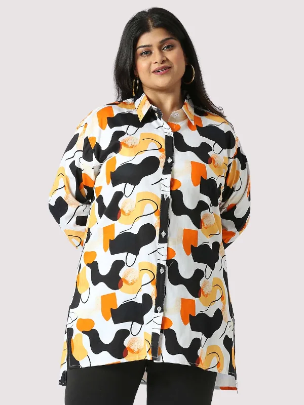 Golden Sand Digital Printed Women's Plus Size Long Shirt-- Elasticated Padded Insulated Golden Sand Digital Printed Women's Plus Size Long Shirt-- Elasticated Padded Insulated