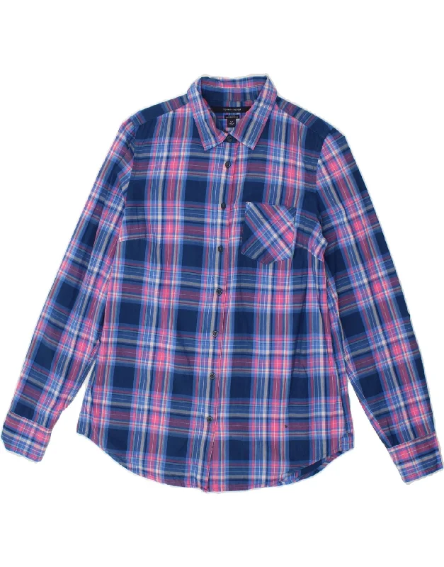 TOMMY HILFIGER Womens Relaxed Fit Shirt UK 10 Small Navy Blue Check Cotton-- Casual Formal Business TOMMY HILFIGER Womens Relaxed Fit Shirt UK 10 Small Navy Blue Check Cotton-- Casual Formal Business