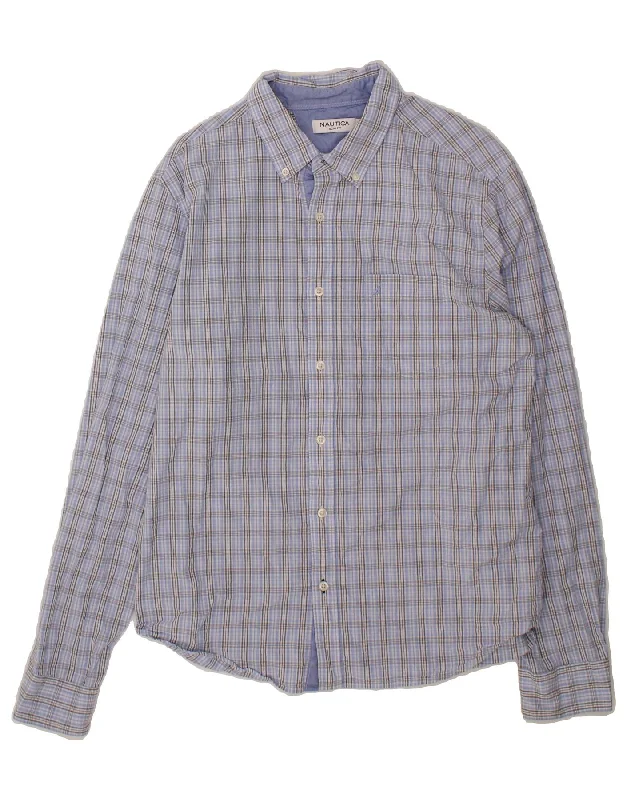 NAUTICA Mens Slim Fit Shirt Large Blue Check Cotton-- Cozy Warm Stylish