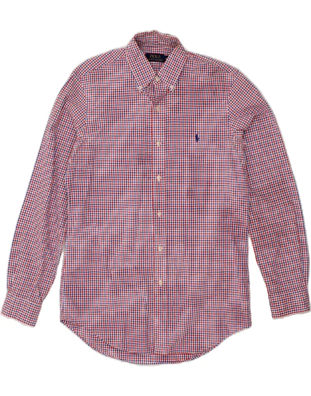 POLO RALPH LAUREN Mens Shirt Small Red Check Cotton-- Rayon Velvet Corduroy