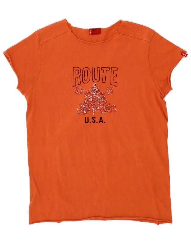 LEVI'S Womens Graphic T-Shirt Top UK 10 Small Orange-- Satin Fabric Silk Fabric Chiffon Fabric LEVI'S Womens Graphic T-Shirt Top UK 10 Small Orange-- Satin Fabric Silk Fabric Chiffon Fabric