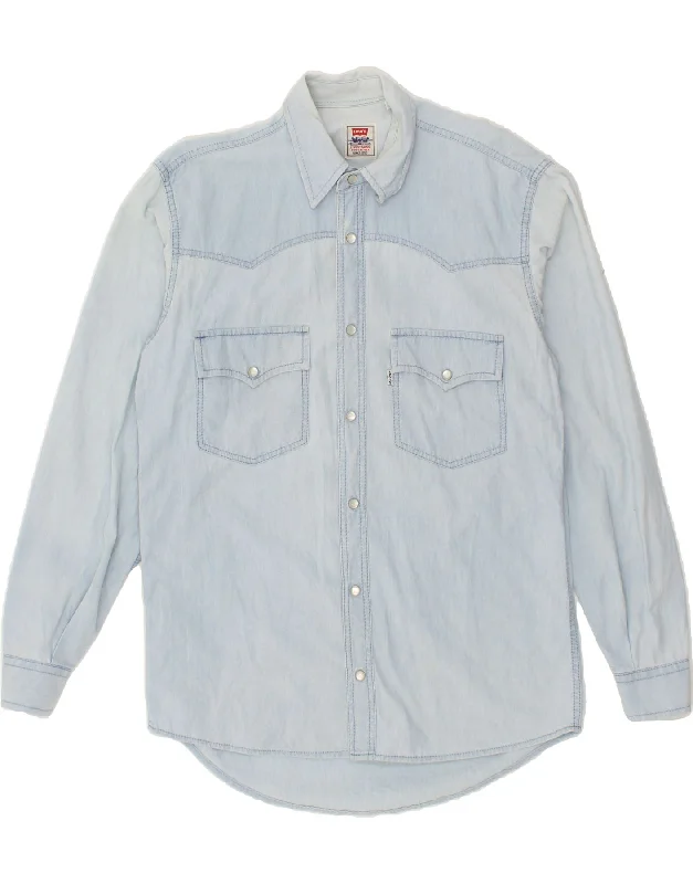 LEVI'S Mens Denim Shirt Small Blue Cotton-- Cashmere Blend Cotton Blend Poly Blend