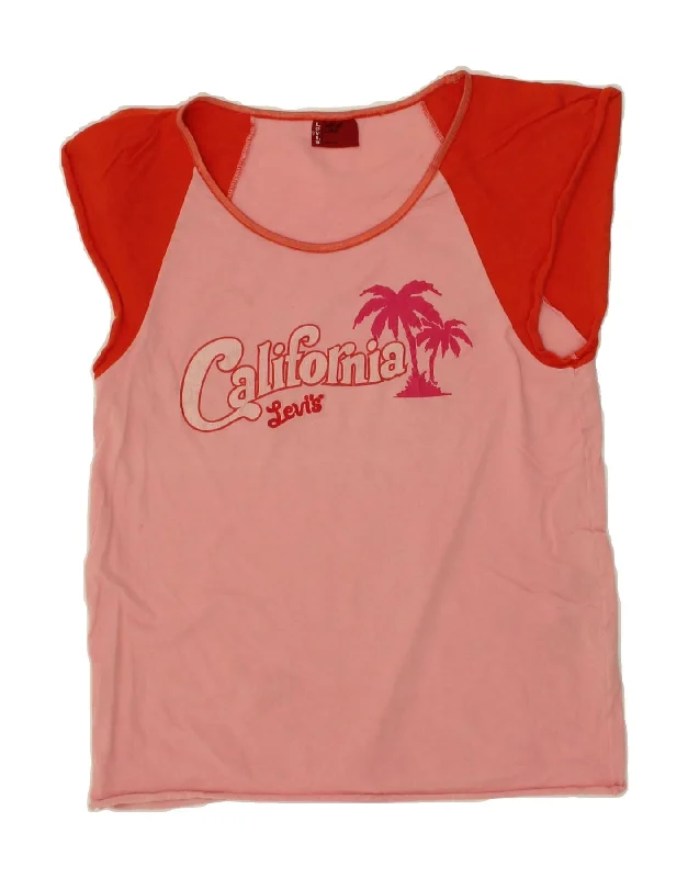 LEVI'S Womens California Graphic T-Shirt Top UK 14 Large Pink Colourblock-- Silk Blend Satin Velvet LEVI'S Womens California Graphic T-Shirt Top UK 14 Large Pink Colourblock-- Silk Blend Satin Velvet