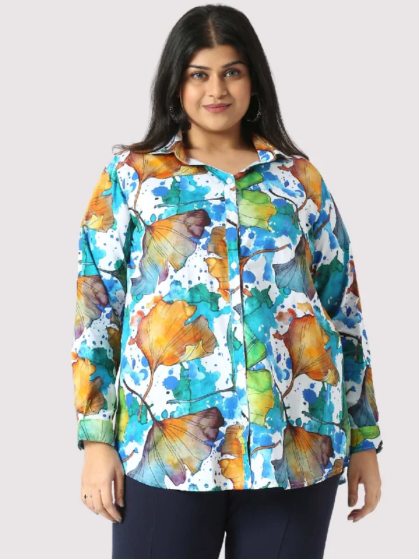 Oasis Digital Printed Women's Plus Size Short Shirt-- Thin T-Shirt Open Front Quick Dry Oasis Digital Printed Women's Plus Size Short Shirt-- Thin T-Shirt Open Front Quick Dry