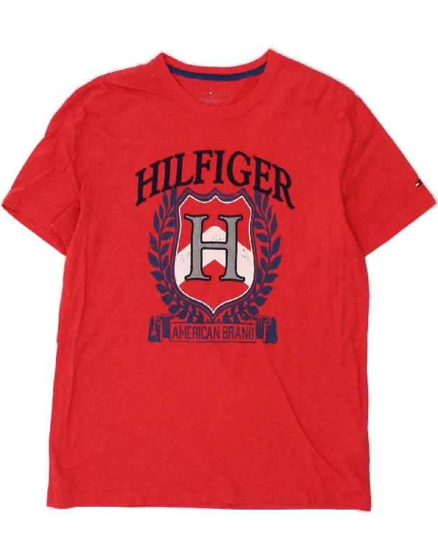 TOMMY HILFIGER Mens Graphic T-Shirt Top Large Red Cotton-- Faux Fur Fabric Real Fur Fabric Shearling Fabric TOMMY HILFIGER Mens Graphic T-Shirt Top Large Red Cotton-- Faux Fur Fabric Real Fur Fabric Shearling Fabric