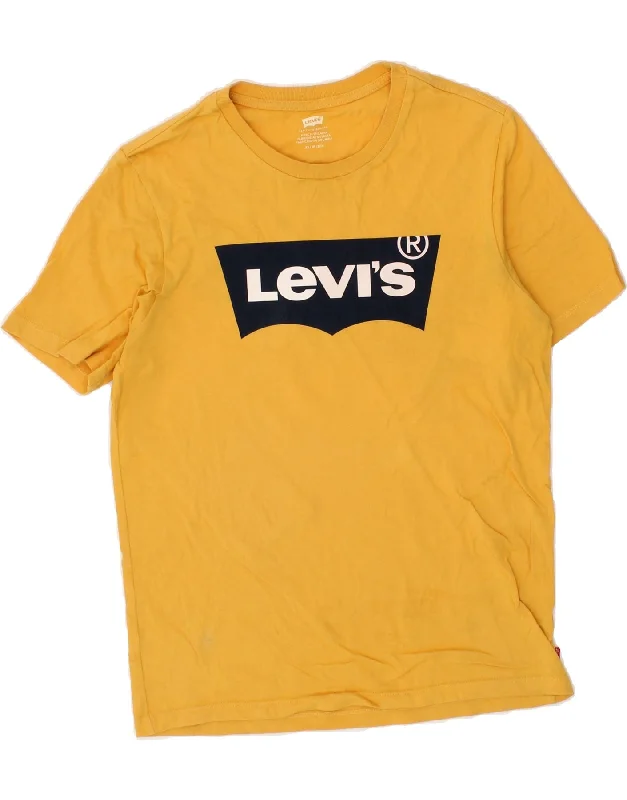 LEVI'S Mens Graphic T-Shirt Top XS Yellow-- Notch Collar Peter Pan Collar Cowl Neck