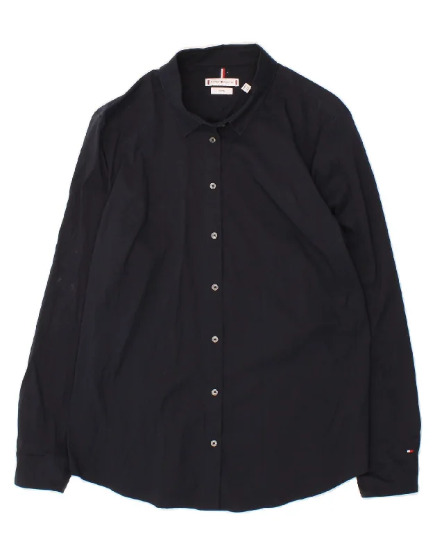 TOMMY HILFIGER Womens Fitted Shirt UK 16 Large Navy Blue Cotton-- Real Fur Shearling Chenille TOMMY HILFIGER Womens Fitted Shirt UK 16 Large Navy Blue Cotton-- Real Fur Shearling Chenille