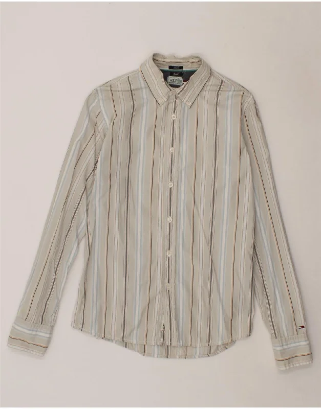 TOMMY HILFIGER Mens Slim Fit Shirt Small Grey Striped Cotton-- Cotton Fabric Linen Fabric Terry Fabric TOMMY HILFIGER Mens Slim Fit Shirt Small Grey Striped Cotton-- Cotton Fabric Linen Fabric Terry Fabric