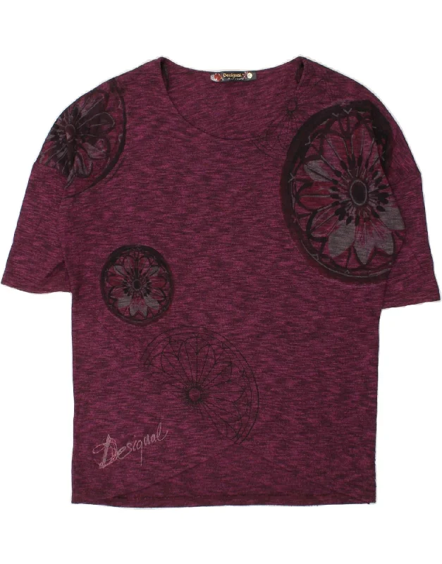 DESIGUAL Womens Graphic T-Shirt Top UK 18 XL Purple Viscose-- Spandex Blend Rayon Blend Denim Blend