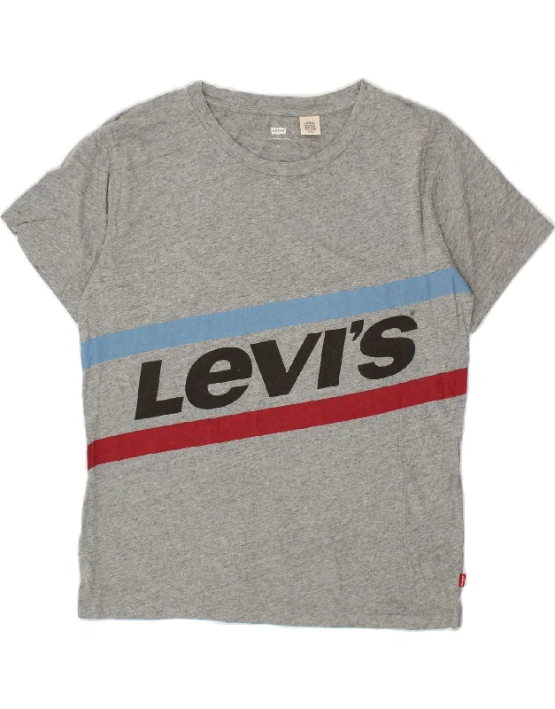 LEVI'S Mens Graphic T-Shirt Top Small Grey Striped Cotton-- Striped Floral Plaid