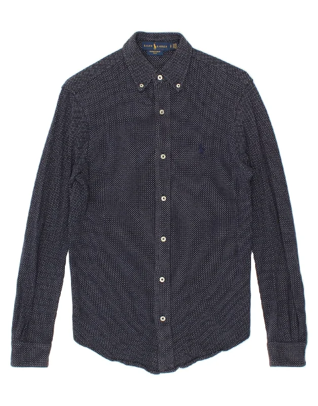 RALPH LAUREN Mens Shirt Small Navy Blue Polka Dot-- Hooded Caped Shawl Collar