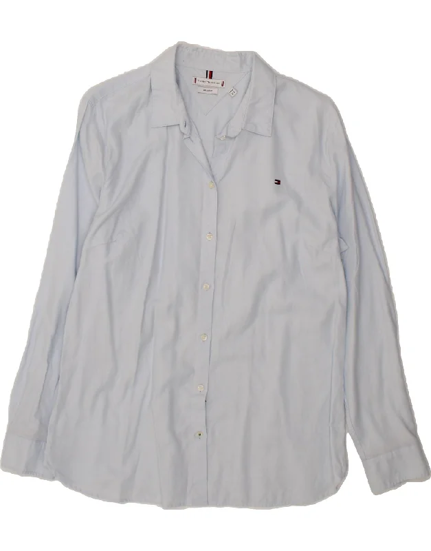 TOMMY HILFIGER Womens Fitted Regular Fit Shirt UK 16 Large Blue Cotton-- Graphic Embroidered Appliqued