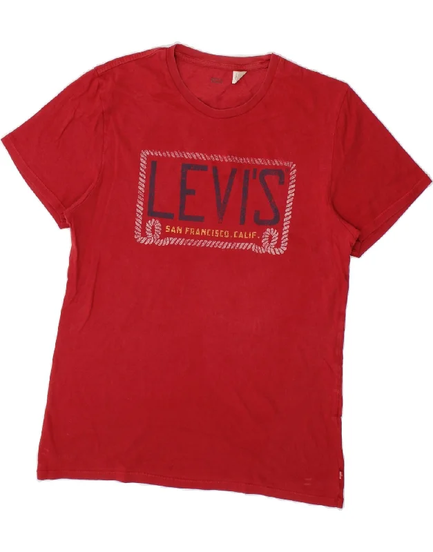LEVI'S Mens Graphic T-Shirt Top Medium Red-- Terry Blend Velvet Blend Canvas Blend
