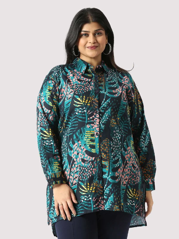 Blue Ivy Digital Printed Women's Plus Size Long Shirt-- Layered Multi-layer Single Layer Blue Ivy Digital Printed Women's Plus Size Long Shirt-- Layered Multi-layer Single Layer