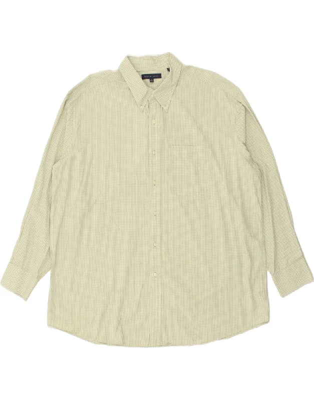 TOMMY HILFIGER Mens Shirt Size 18 2XL Green Gingham-- Ribbed Striped Patterned