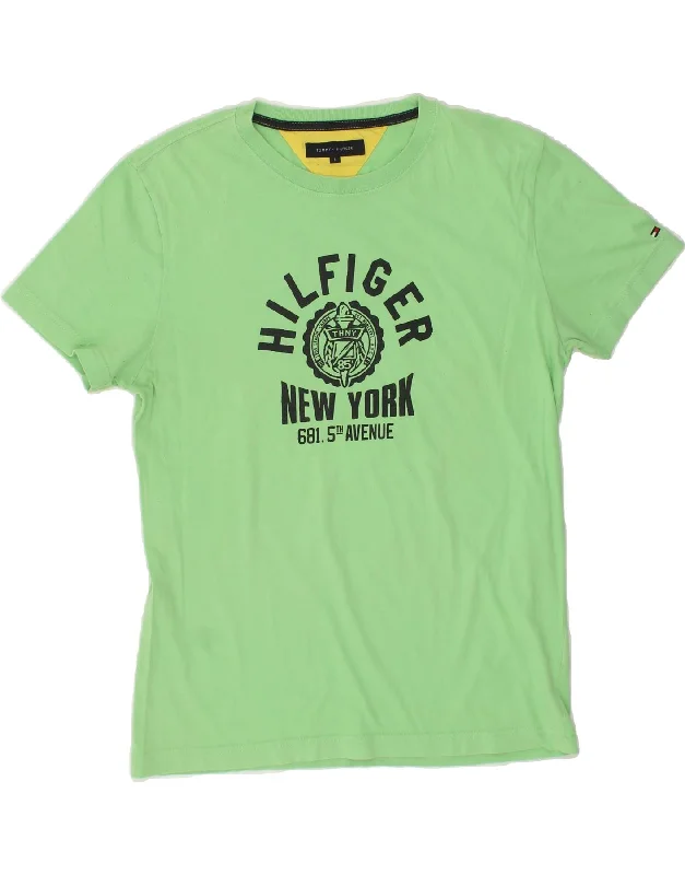 TOMMY HILFIGER Mens Graphic T-Shirt Top Large Green Cotton-- Real Fur Shearling Chenille