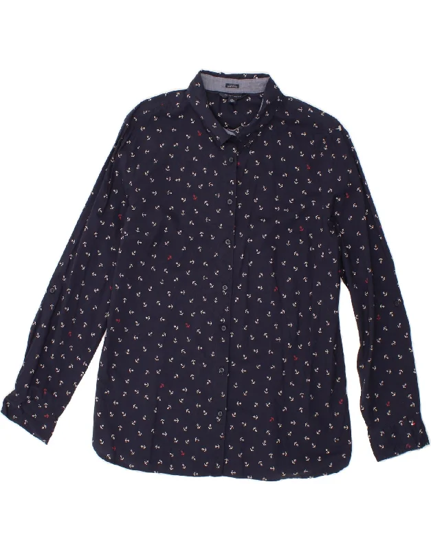 TOMMY HILFIGER Womens Classic Fit Shirt UK 18 XL Navy Blue Cotton-- Zippered Front Buttoned Front Snap Front TOMMY HILFIGER Womens Classic Fit Shirt UK 18 XL Navy Blue Cotton-- Zippered Front Buttoned Front Snap Front