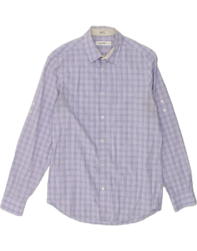 CALVIN KLEIN Mens Shirt Small Purple Check Cotton-- Iron Safe Non-Iron Wrinkle Free