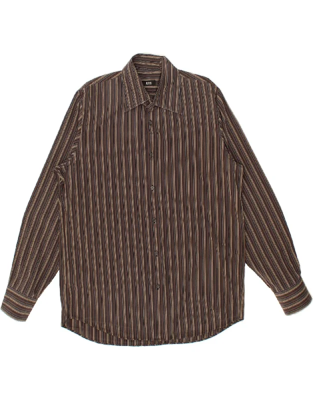 HUGO BOSS Mens Shirt UK 41 16 Large Brown Striped Cotton-- Faux Fur Fabric Real Fur Fabric Shearling Fabric HUGO BOSS Mens Shirt UK 41 16 Large Brown Striped Cotton-- Faux Fur Fabric Real Fur Fabric Shearling Fabric