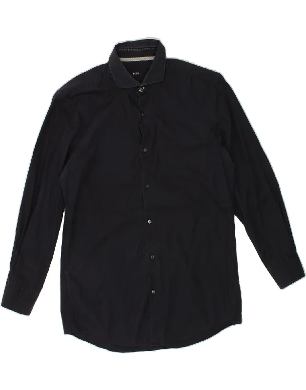 HUGO BOSS Mens Slim Fit Shirt Size 40 15 3/4 Medium Navy Blue Cotton-- Spandex Blend Rayon Blend Denim Blend HUGO BOSS Mens Slim Fit Shirt Size 40 15 3/4 Medium Navy Blue Cotton-- Spandex Blend Rayon Blend Denim Blend