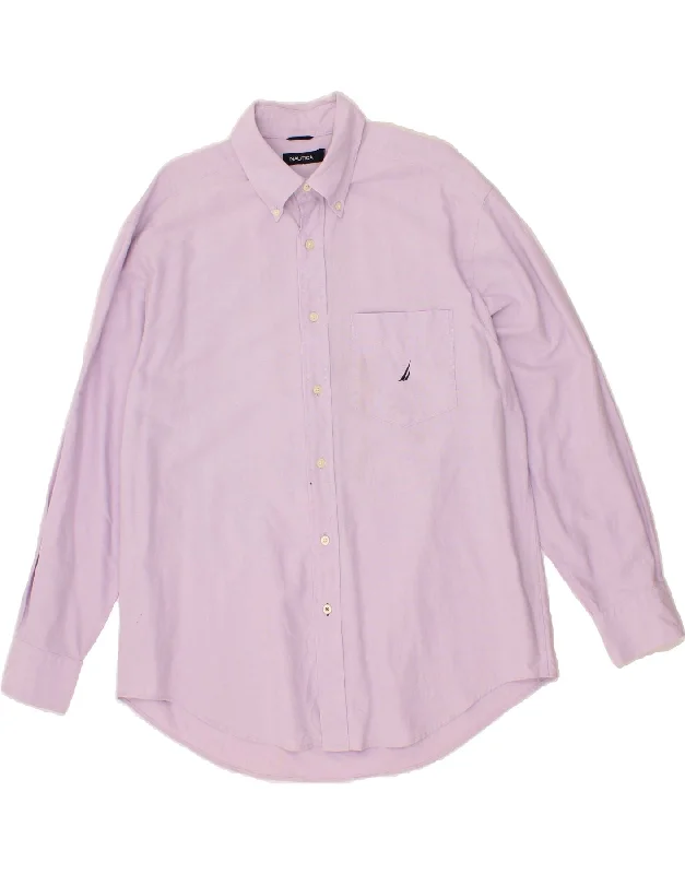 NAUTICA Mens Shirt Large Purple Cotton-- Mesh Blend Leather Blend Suede Blend