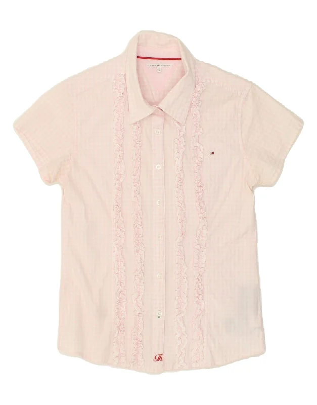 TOMMY HILFIGER Girls Short Sleeve Ruffle Front Shirt 13-14 Years Pink-- Jersey Fabric Tulle Fabric Batik Fabric TOMMY HILFIGER Girls Short Sleeve Ruffle Front Shirt 13-14 Years Pink-- Jersey Fabric Tulle Fabric Batik Fabric