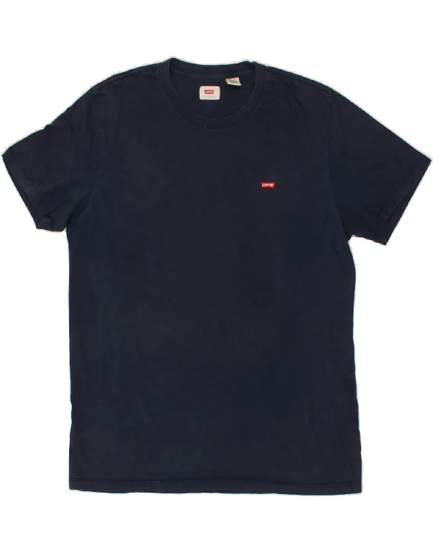 LEVI'S Mens T-Shirt Top Large Navy Blue Cotton-- Print Jacquard Patchwork