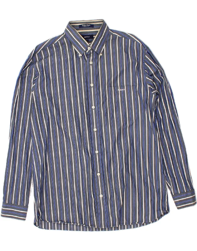 GANT Mens Regular Fit Shirt Large Blue Striped Cotton-- Sequined Glittery Shiny