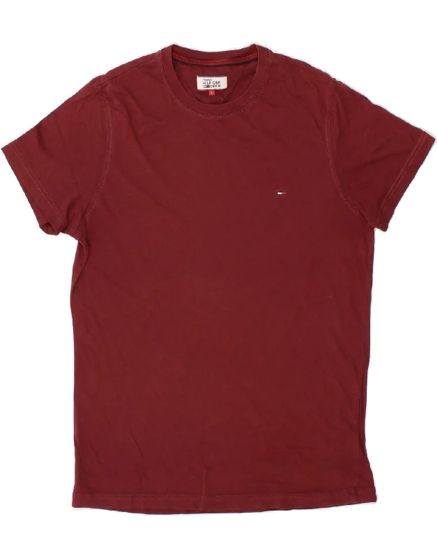 TOMMY HILFIGER Mens T-Shirt Top Large Maroon-- Mesh Fabric Canvas Fabric Denim Fabric TOMMY HILFIGER Mens T-Shirt Top Large Maroon-- Mesh Fabric Canvas Fabric Denim Fabric