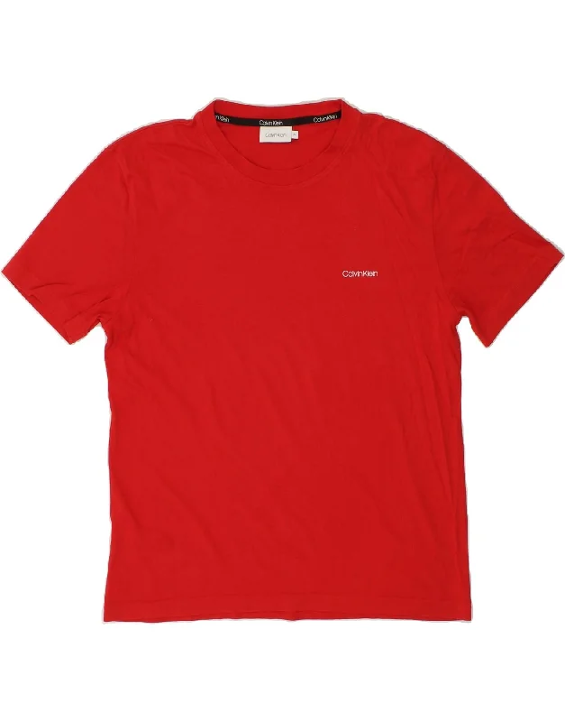 CALVIN KLEIN Mens T-Shirt Top XL Red Cotton-- Beaded Sequined Faux Fur