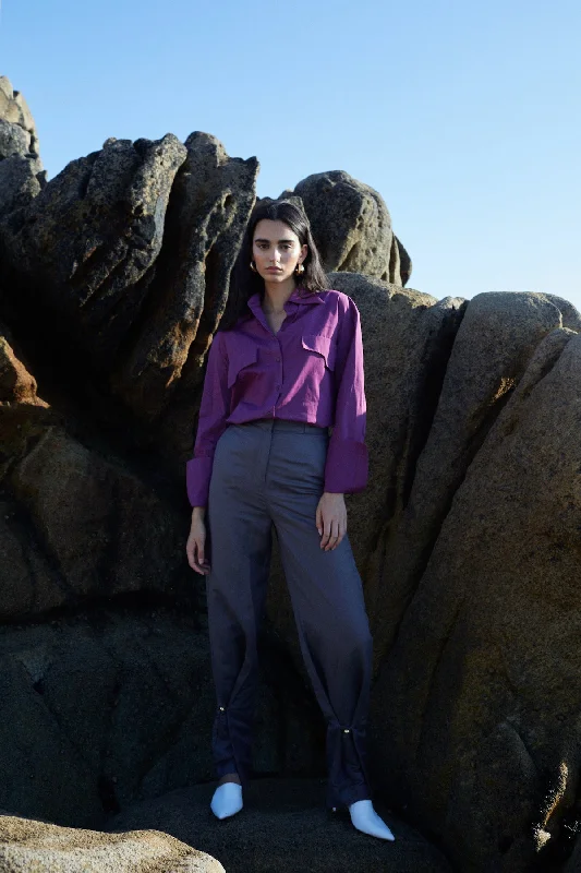 Violet Shirt Purple-- Polka Dot Checkered Tartan