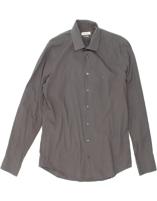 CALVIN KLEIN Mens Slim Fit Shirt UK 39 Medium Grey Cotton-- Fleece Fabric Down Fabric Feather Fabric CALVIN KLEIN Mens Slim Fit Shirt UK 39 Medium Grey Cotton-- Fleece Fabric Down Fabric Feather Fabric