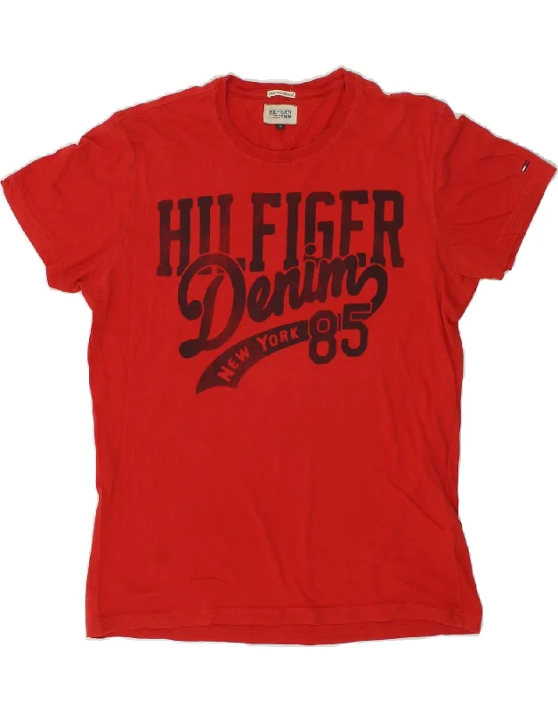 TOMMY HILFIGER Mens Graphic T-Shirt Top Medium Red Cotton-- Spandex Blend Rayon Blend Denim Blend TOMMY HILFIGER Mens Graphic T-Shirt Top Medium Red Cotton-- Spandex Blend Rayon Blend Denim Blend