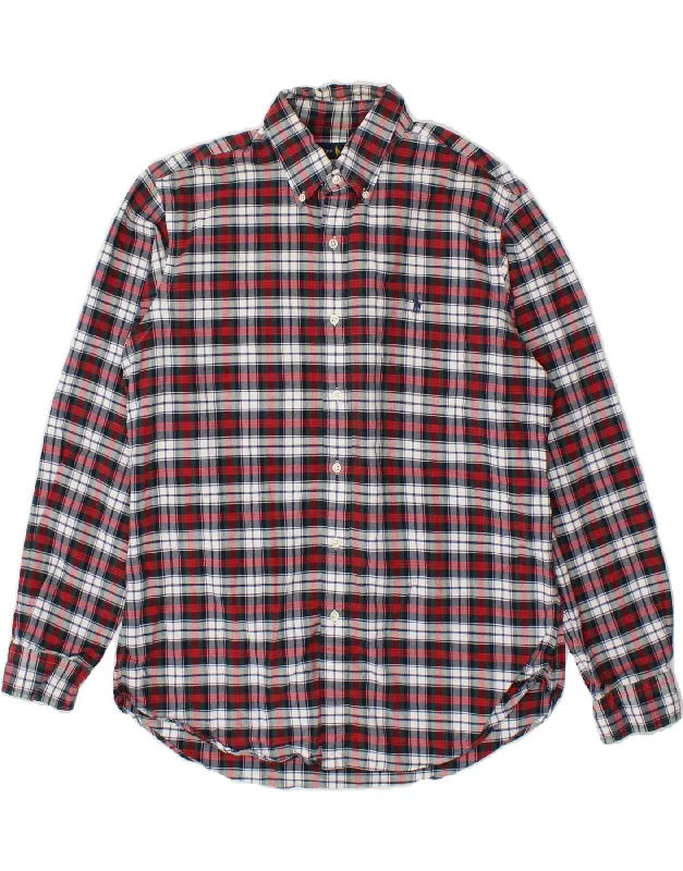 RALPH LAUREN Mens Custom Fit Shirt Large Red Check Cotton-- Chenille Blend Fleece Blend Nylon Blend