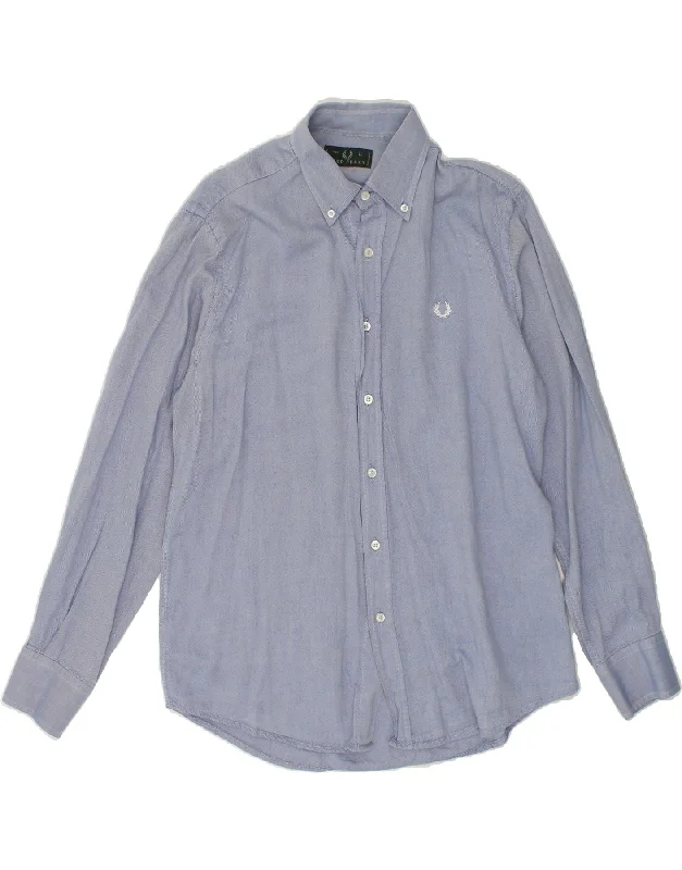 FRED PERRY Mens Shirt Large Blue Cotton-- Oversized T-Shirt Spandex breathable